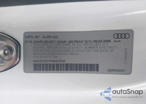 2017 Audi A5 2.0T Sport from USA, damaged, VIN WAUD2AFH7HN002046
